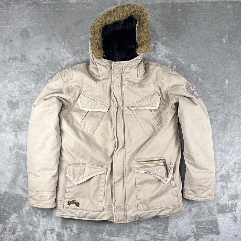 Billabong Hooded Jacket Beige Fur Trim Parka Cotton Women’s M